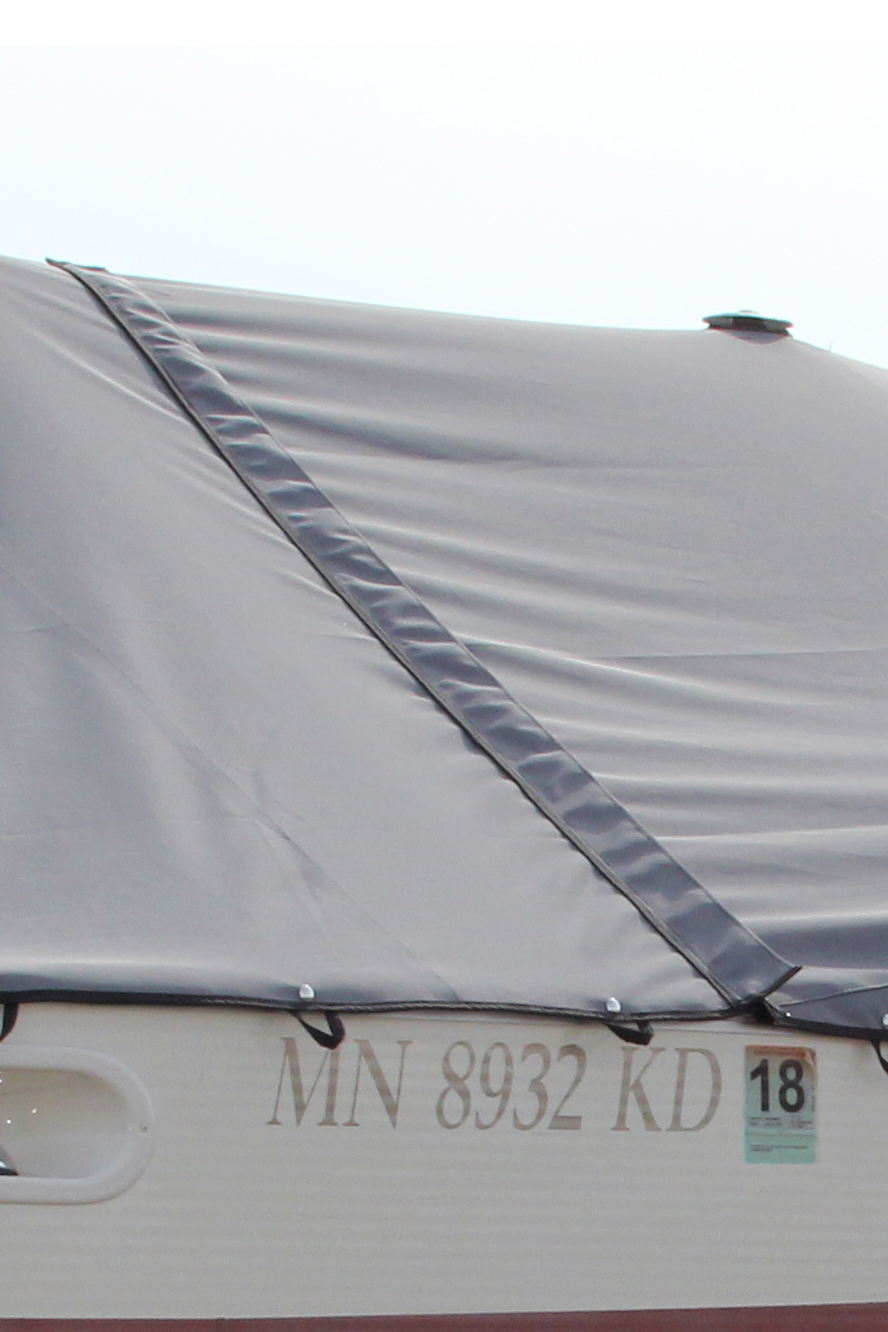 Close up of CanvasWorks Pontoon Boat Cover